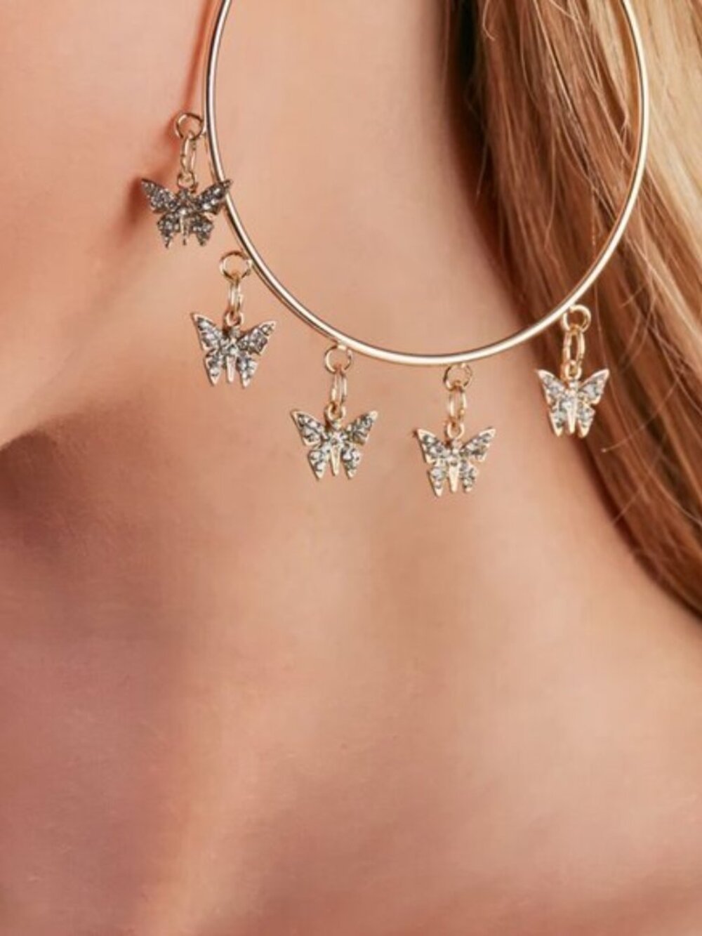 Windsor ✦ Butterfly Hoop Earrings ✦ Gold‑Tone Rhinestone Charm Design NWT